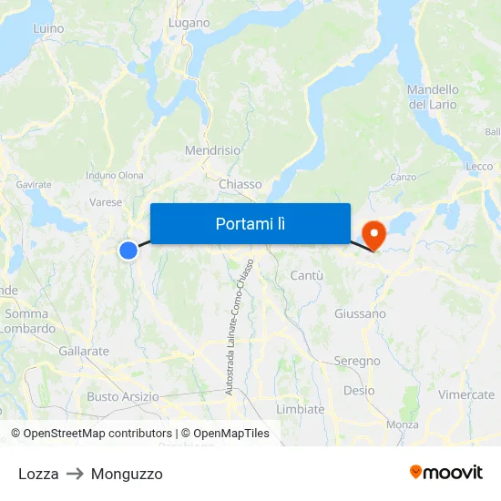 Lozza to Monguzzo map