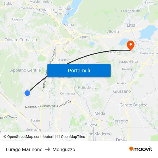 Lurago Marinone to Monguzzo map