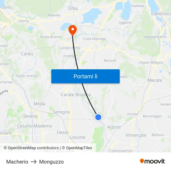 Macherio to Monguzzo map