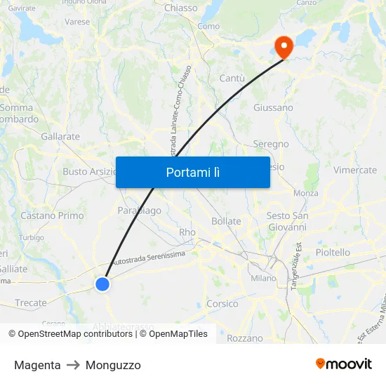 Magenta to Monguzzo map