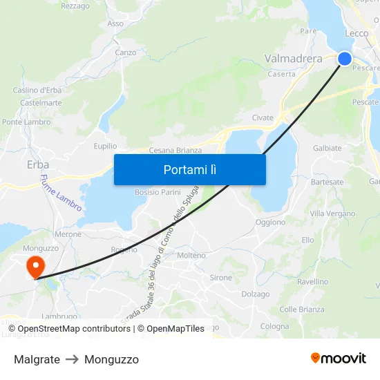 Malgrate to Monguzzo map