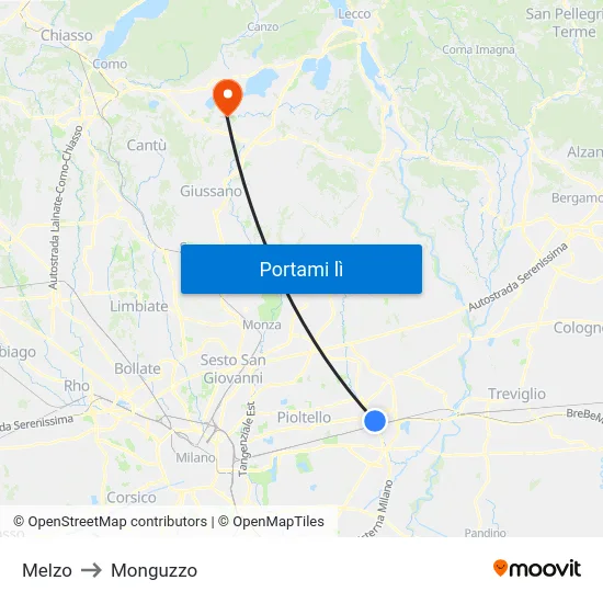 Melzo to Monguzzo map