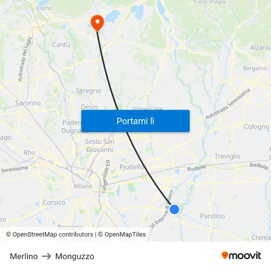 Merlino to Monguzzo map