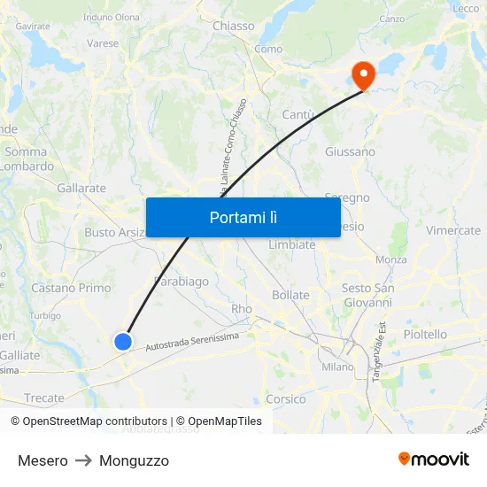 Mesero to Monguzzo map