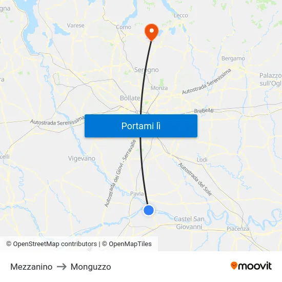 Mezzanino to Monguzzo map
