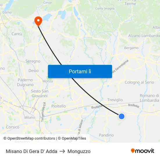 Misano Di Gera D' Adda to Monguzzo map