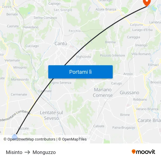 Misinto to Monguzzo map