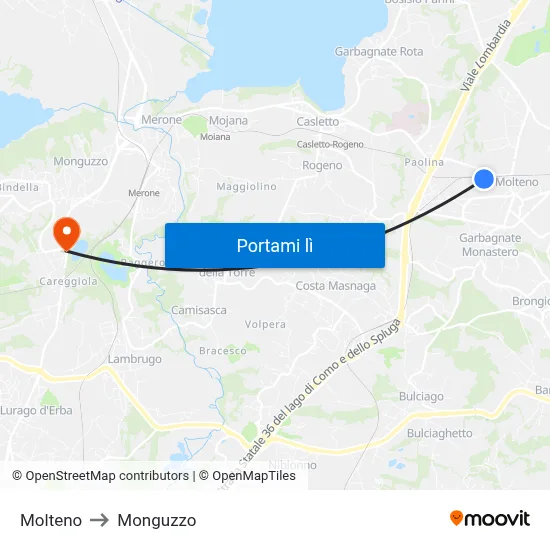 Molteno to Monguzzo map