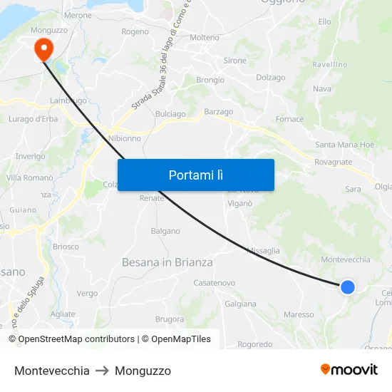Montevecchia to Monguzzo map