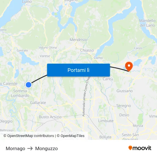 Mornago to Monguzzo map