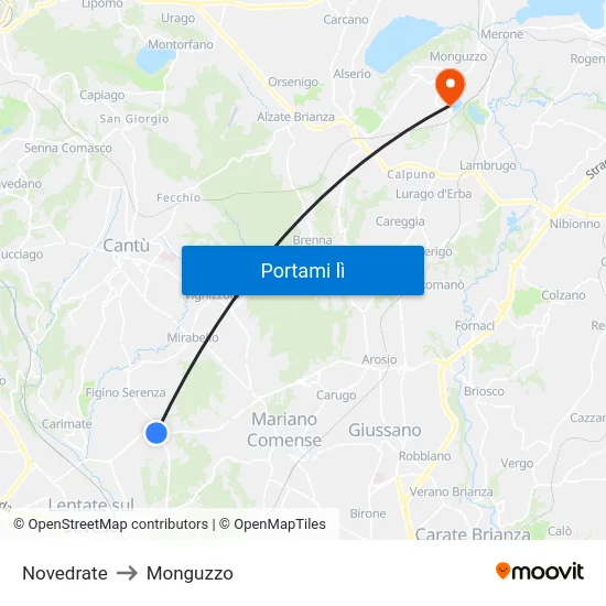 Novedrate to Monguzzo map