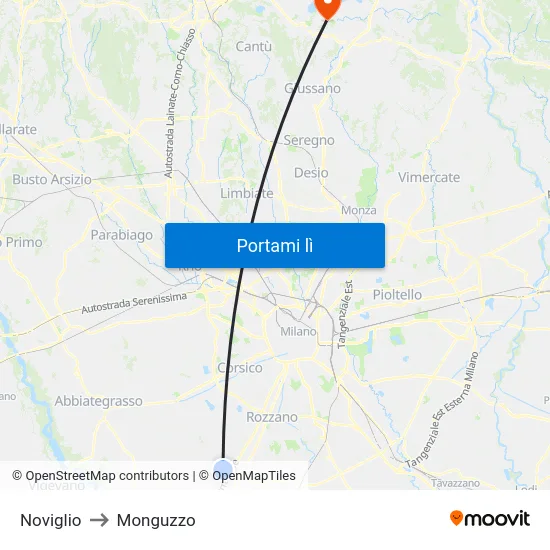 Noviglio to Monguzzo map