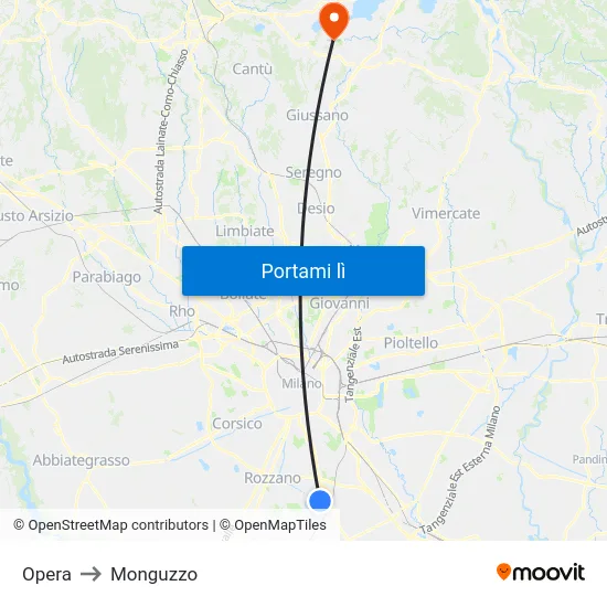 Opera to Monguzzo map