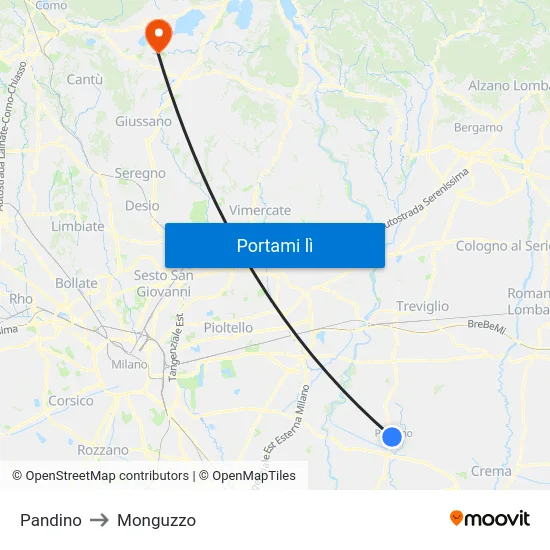 Pandino to Monguzzo map