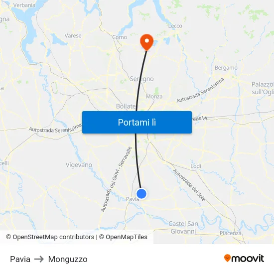 Pavia to Monguzzo map