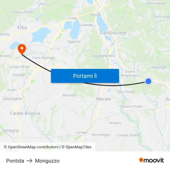 Pontida to Monguzzo map