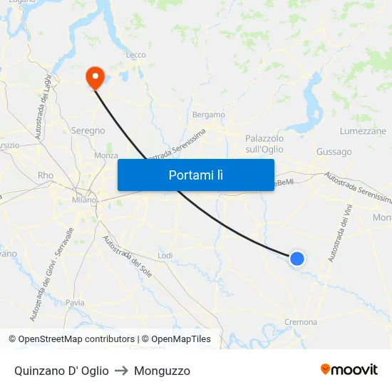 Quinzano D' Oglio to Monguzzo map