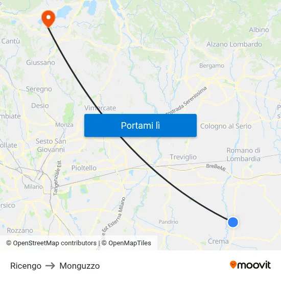 Ricengo to Monguzzo map