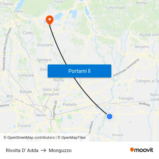 Rivolta D' Adda to Monguzzo map