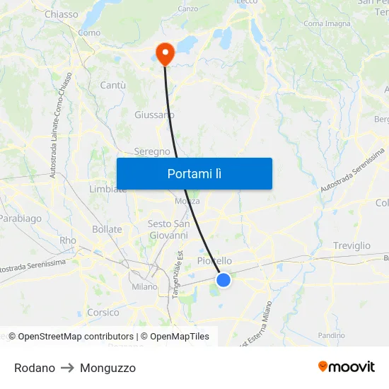 Rodano to Monguzzo map