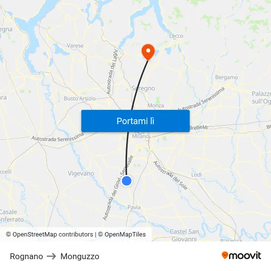 Rognano to Monguzzo map