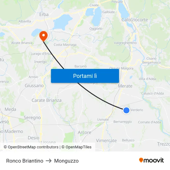 Ronco Briantino to Monguzzo map