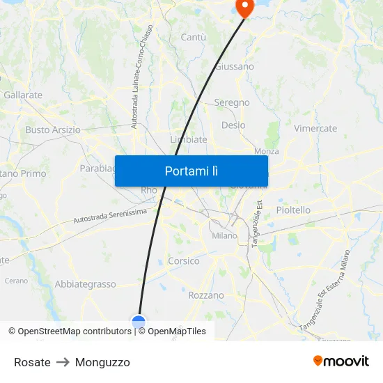 Rosate to Monguzzo map