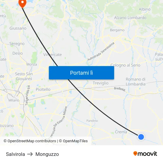 Salvirola to Monguzzo map