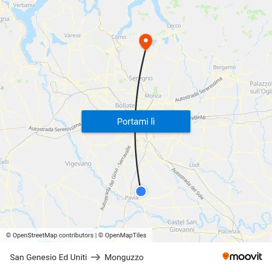 San Genesio Ed Uniti to Monguzzo map