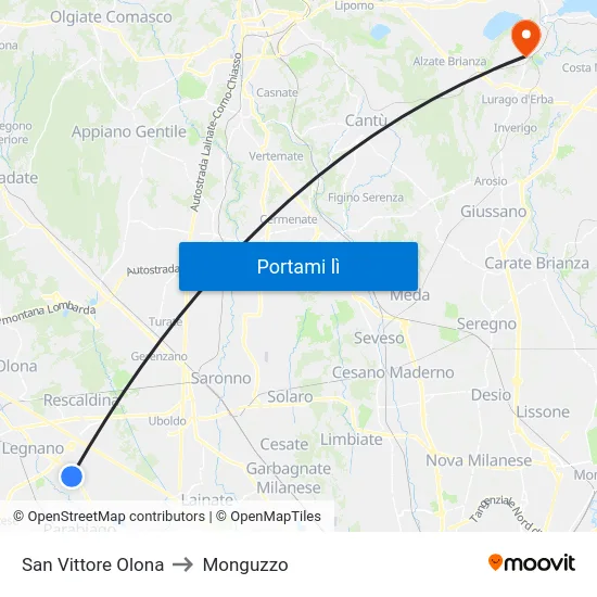 San Vittore Olona to Monguzzo map