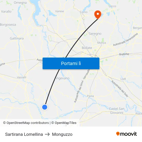 Sartirana Lomellina to Monguzzo map