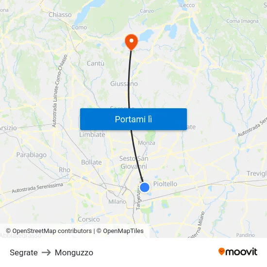 Segrate to Monguzzo map