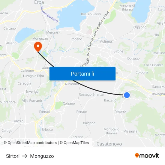 Sirtori to Monguzzo map