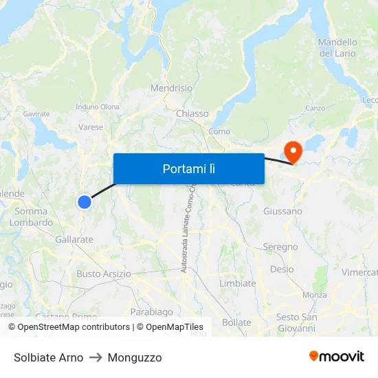 Solbiate Arno to Monguzzo map