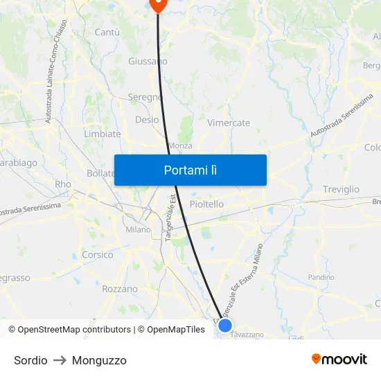 Sordio to Monguzzo map