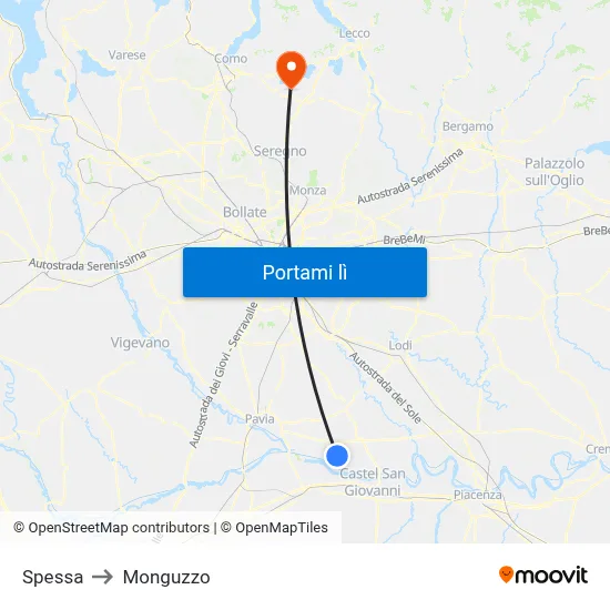 Spessa to Monguzzo map