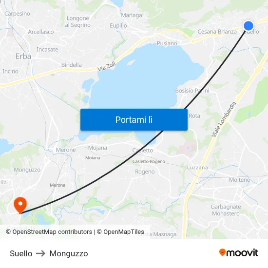 Suello to Monguzzo map