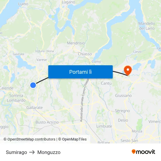 Sumirago to Monguzzo map