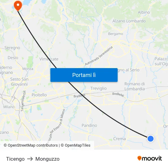 Ticengo to Monguzzo map