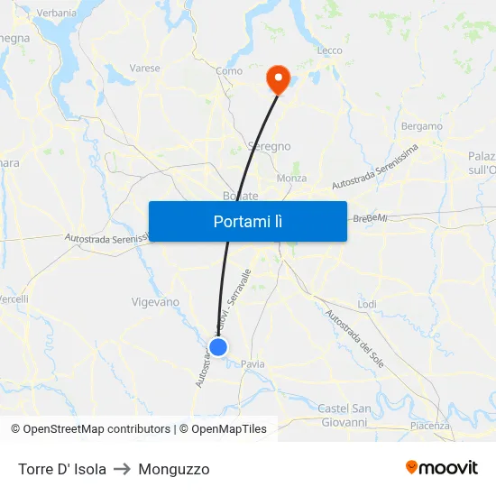 Torre D' Isola to Monguzzo map