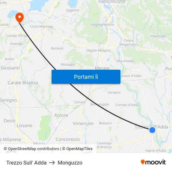 Trezzo Sull' Adda to Monguzzo map
