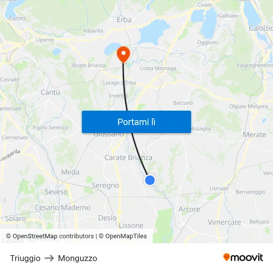 Triuggio to Monguzzo map