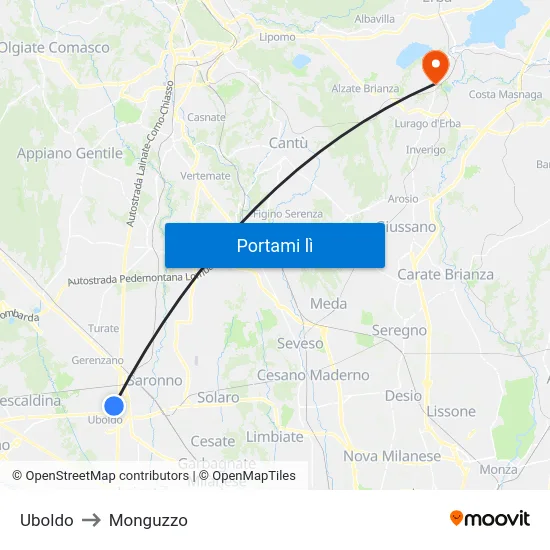 Uboldo to Monguzzo map