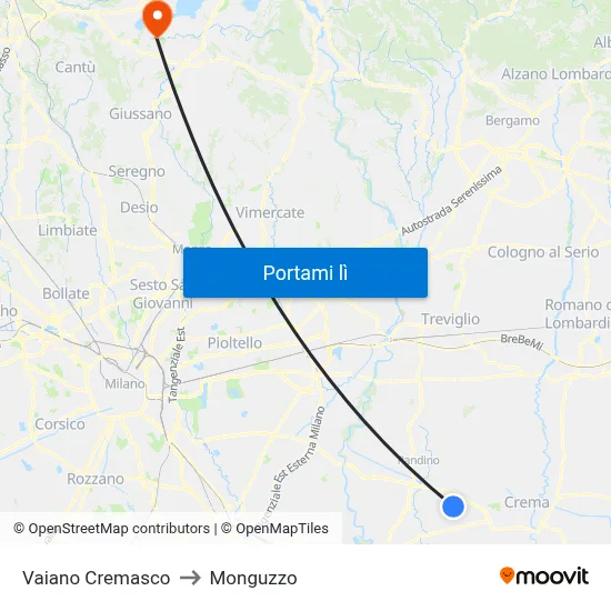 Vaiano Cremasco to Monguzzo map