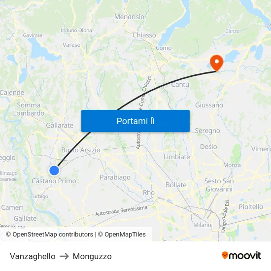 Vanzaghello to Monguzzo map