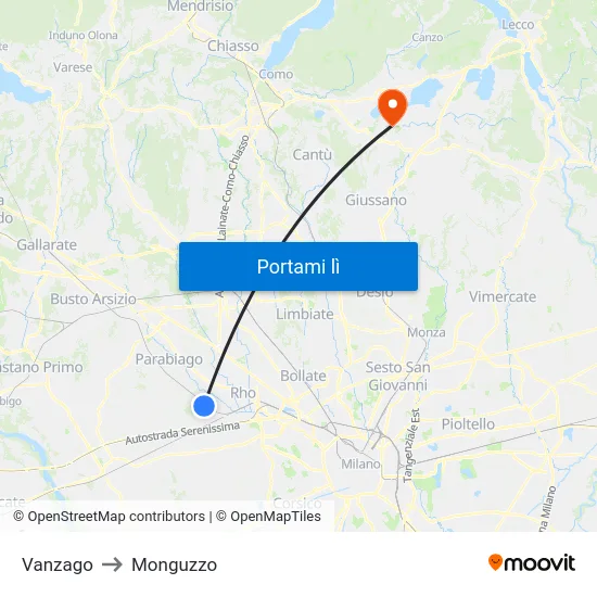 Vanzago to Monguzzo map