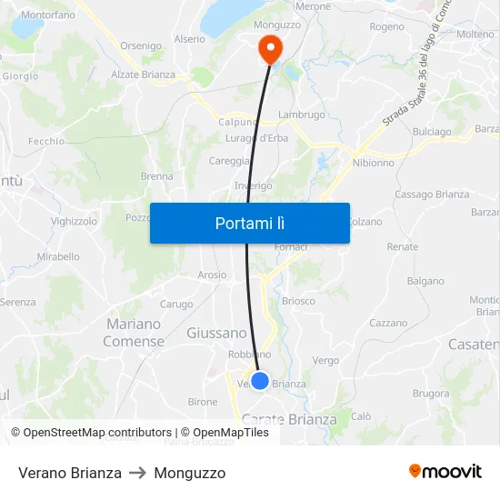 Verano Brianza to Monguzzo map