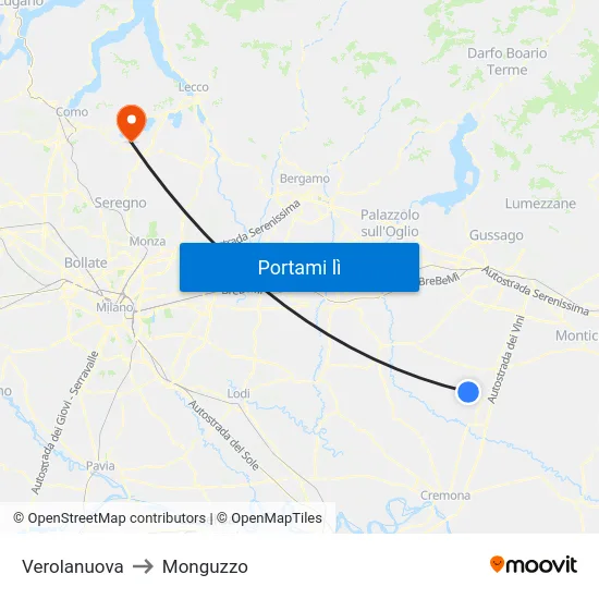 Verolanuova to Monguzzo map
