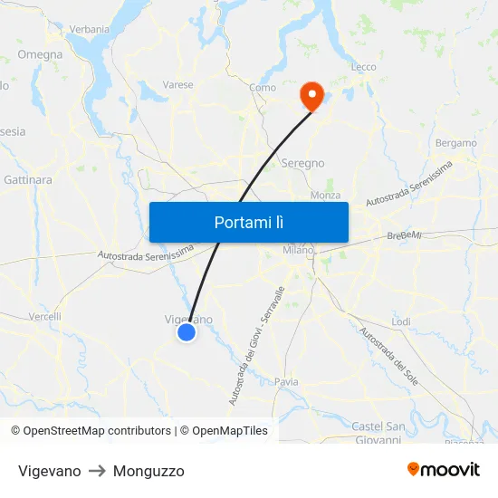 Vigevano to Monguzzo map