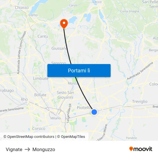 Vignate to Monguzzo map